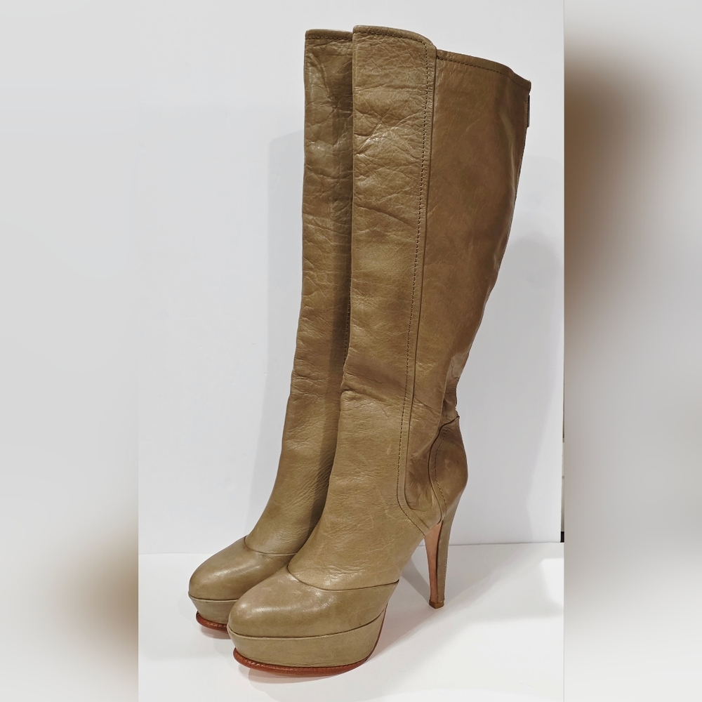 Dolce Vita TAN Leather Boot Knee High Tall Heel Silver Zipper Stiletto 9 M New - Picture 5 of 16